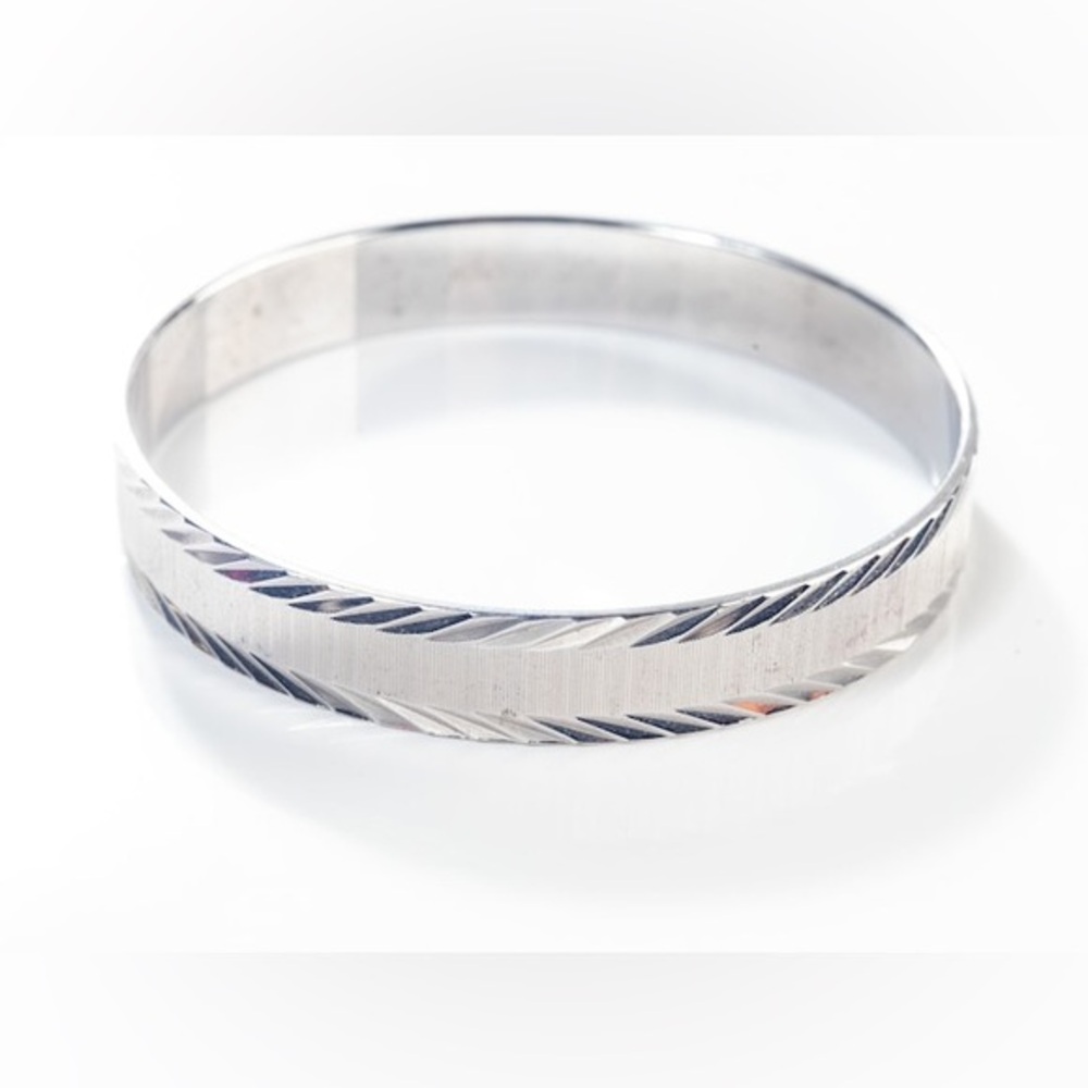 Wide Monet Silver Tone Etched Vintage Bangle Bracelet
